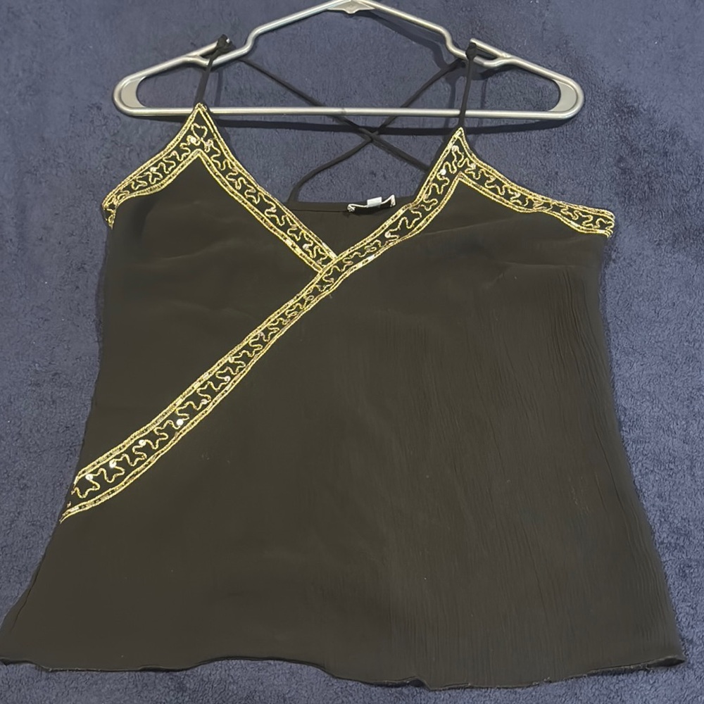 Black and Gold Asymmetrical Embellished Camisole